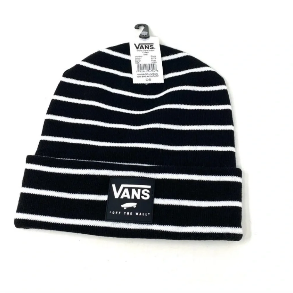 Vans Winter Hat black with white stripes. Cuffed, Warm. NWOT - Picture 2 of 6